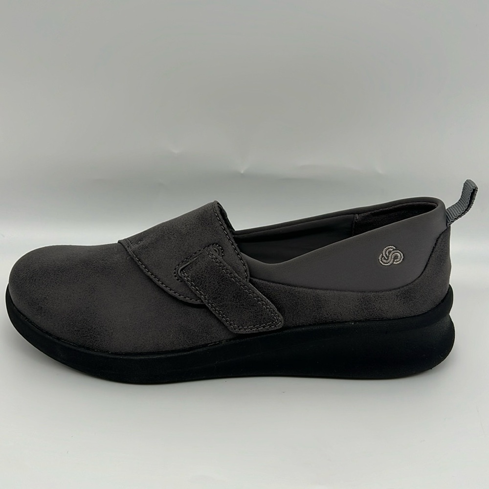 Clarks Cloudsteppers Sillian 2.0 Ease Dark Grey Hook‎ & Loop Slip On 5.5M